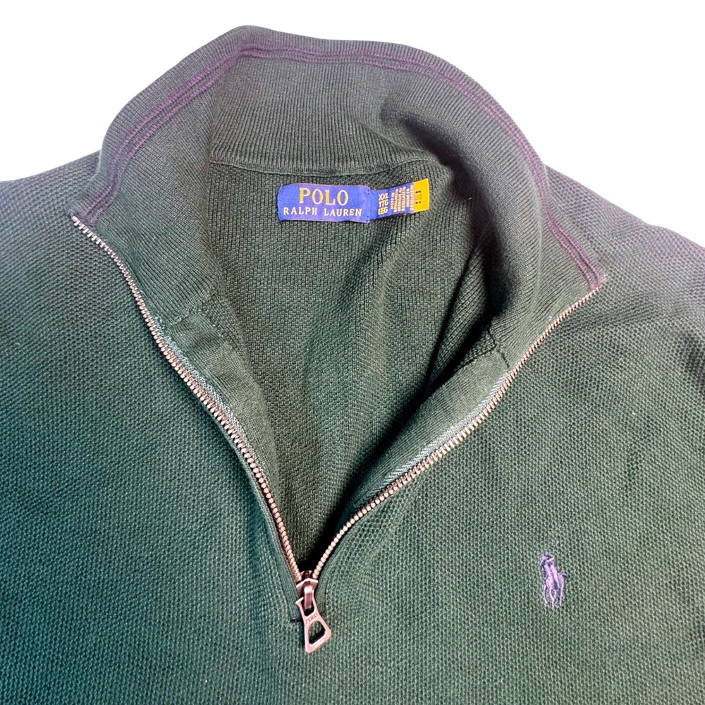 Polo Ralph Lauren Mens XXL Green Cotton Quarter Zip Pullover Sweater Pony - Picture 4 of 7